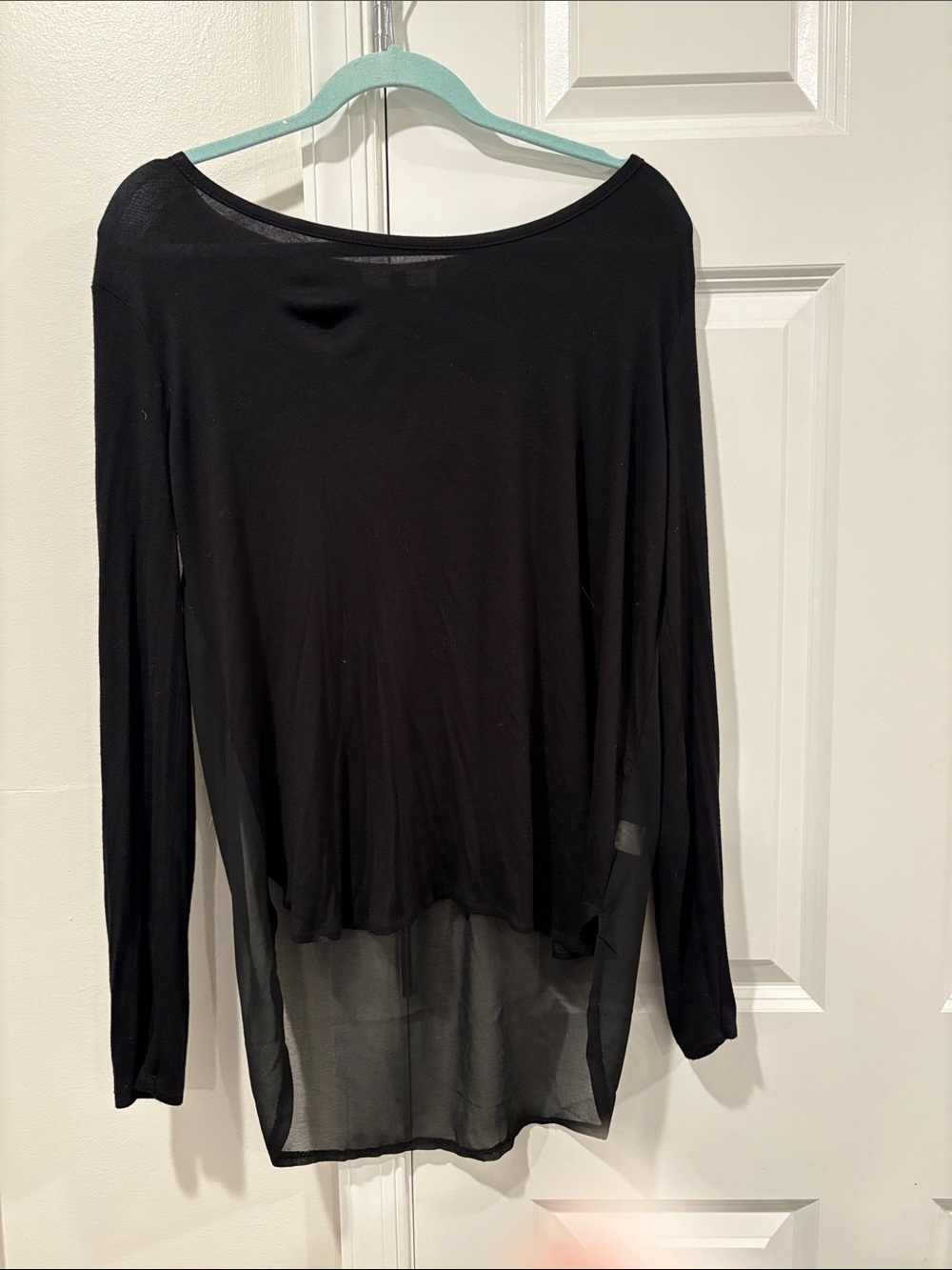 Kenar Black Long-Sleeve Sheer-Hem Top